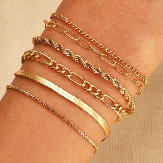 4 Pcs/Set Women Bracelet Hip Hop Style Snake Bone Chain Hollow Chain Round Pendant Adjustable Golden Color Polished 4 Pieces Set Wrist Jewelry Set