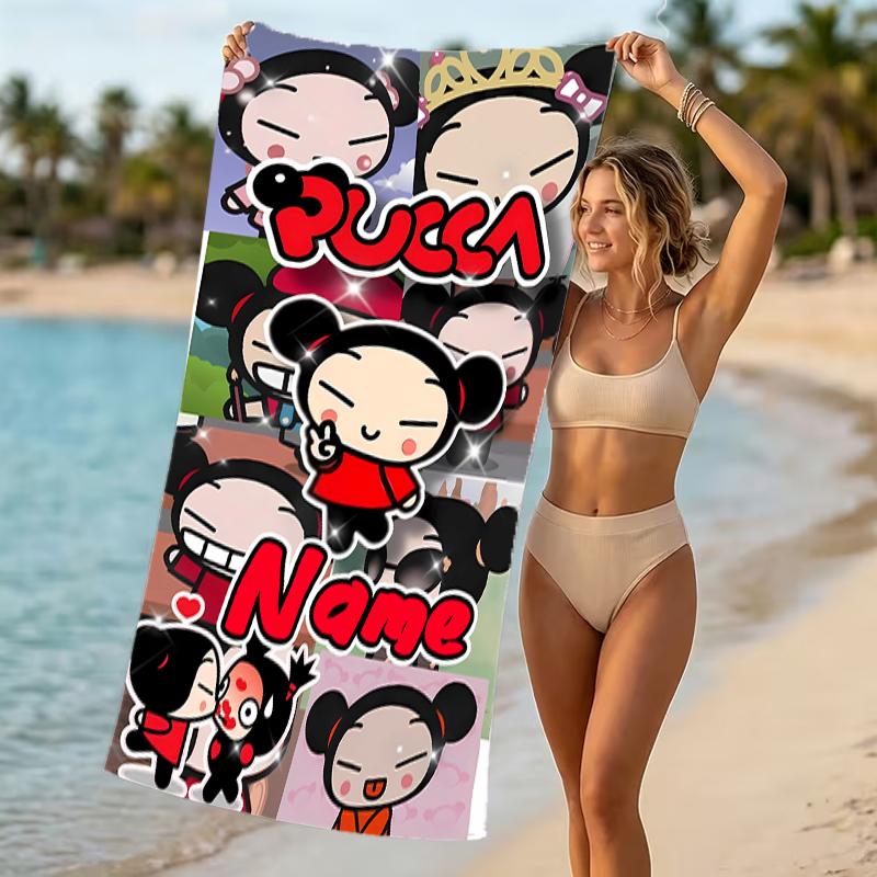 Customizable personalized beach towels Pucca themed designs.Suitable for the beach, yoga, sports;ideal as beach accessories