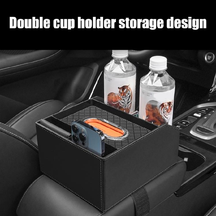 Leather Car Seating Storage Box with Cup Holder, Space Saving Organizers Suitable for Vehicle Interior Comfort Commuters