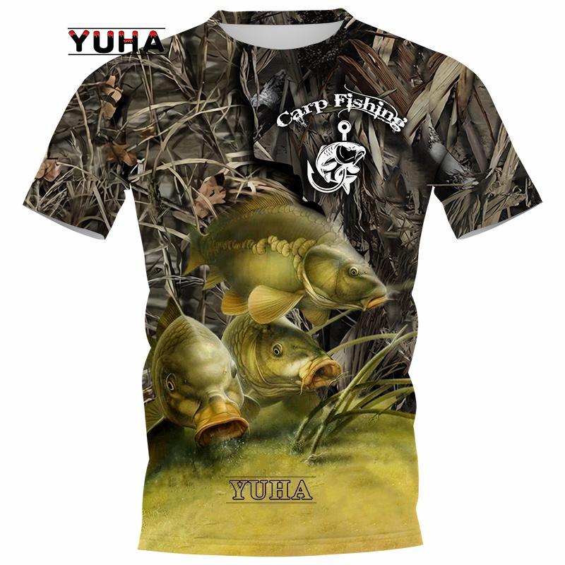 Men's Summer Carp Fishing Full Print T-shirt 3D Catfish Print T-shirts Short Sleeved Casual Top