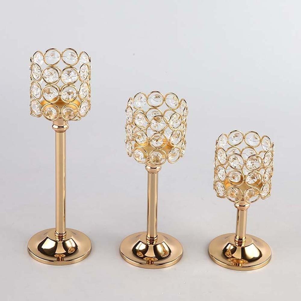 Metal Crystal Candle Holder Hollow Craft Candelabra Wrought Iron Candlestick  Living Room