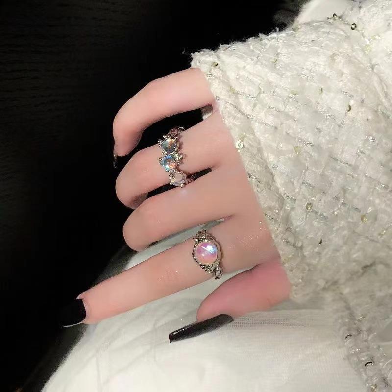 Y2K Kpop Crystal Ring for Women Heart Adjustable Irregular Punk Open Rings Vintage Geometric Trendy Creative Finger Jewelry