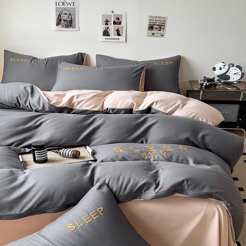 Bedding Four-piece Set Full Queen Size Printed Skin-friendly Water Wash Sheets Quilt Cover Pillowcase Set