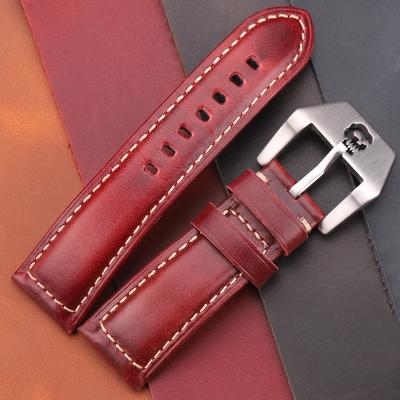 Uhrenarmband, Vintage-Uhrenarmbänder, 22 mm, 24 mm, 26 mm, Rindsleder, Uhrenarmband, Rot, Blau, Grün, Braun, mit Skelett-Dornschließe
