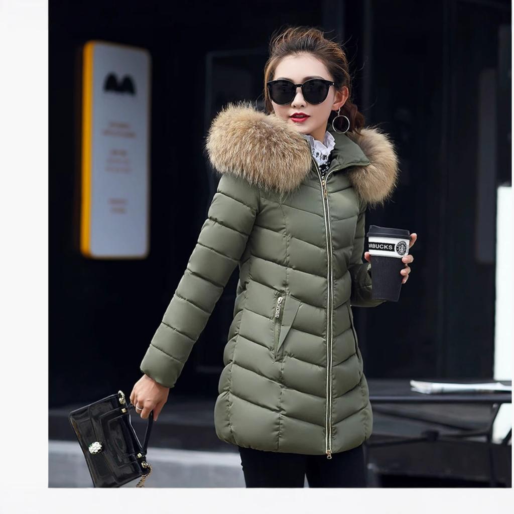Winter new women's cotton-padded clothes women's medium and long slim-fitting fashion big fur collar cotton-padded clothes women's jackets are in