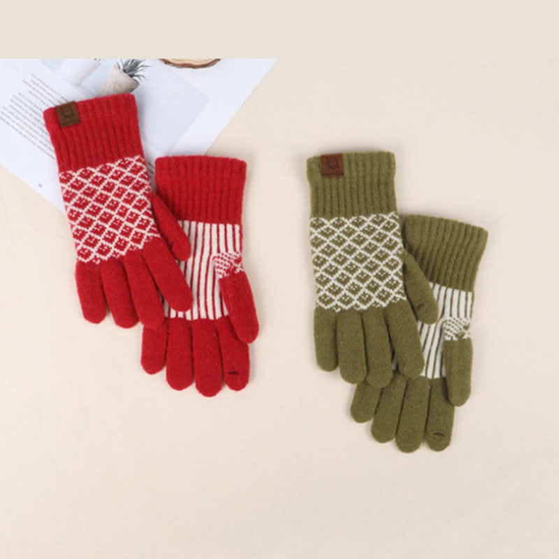 LALA Wool Blend Floral Pattern Fleece Gloves
