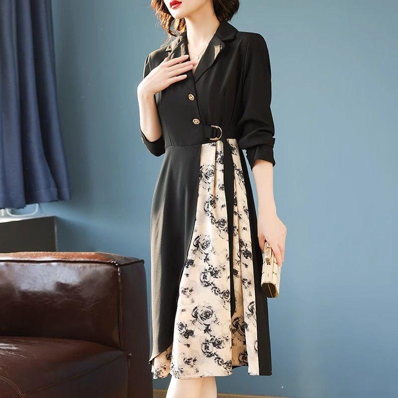 

Женский пуловер на пуговицах с принтом на лацканах, модный, повседневный, элегантный, с длинным рукавом, платье по талии 4XL чёрный