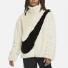 Nike Sportswear Womens Oversized Swoosh Logo Faux Fur Jacket Fossil/Black Women Streetwear CU6558-238
