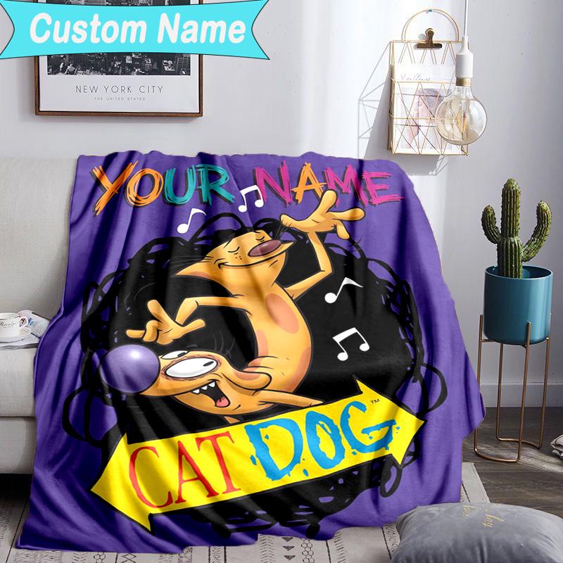 Custom Name Blanket Cat Dog Adventure Blanket Bedding Blanket for Travel, Camping, Living Rooms, Offices, Sofas, Fan Christmas Gift