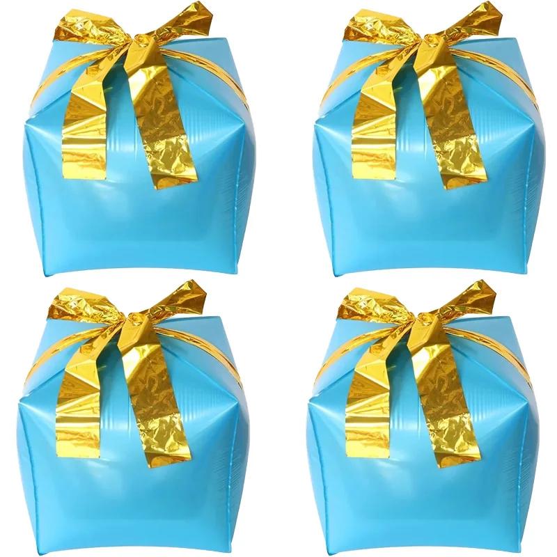 4pcs 22Inch Christmas Gift Boxes Foil Balloons Xmas Decoration Party  Christmas  Present Air Globos 4D Cube Four sided Square