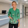 Women's Floral Print Scrub Top with V-Neck, Pockets, Side Slits and 3/4 Sleeves