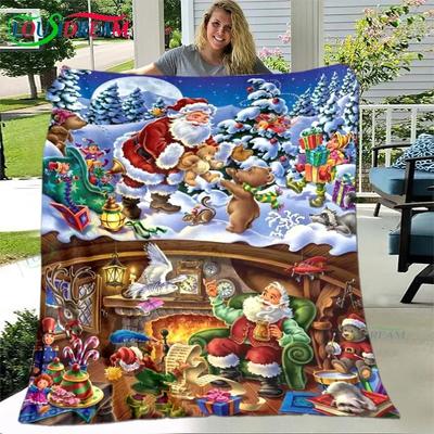 Christmas Santa Claus Printed Flannel Soft Blanket  Living Room Bedroom Sofa Bed Blanket New Year's Gift Portable Picnic Blanket#(1)