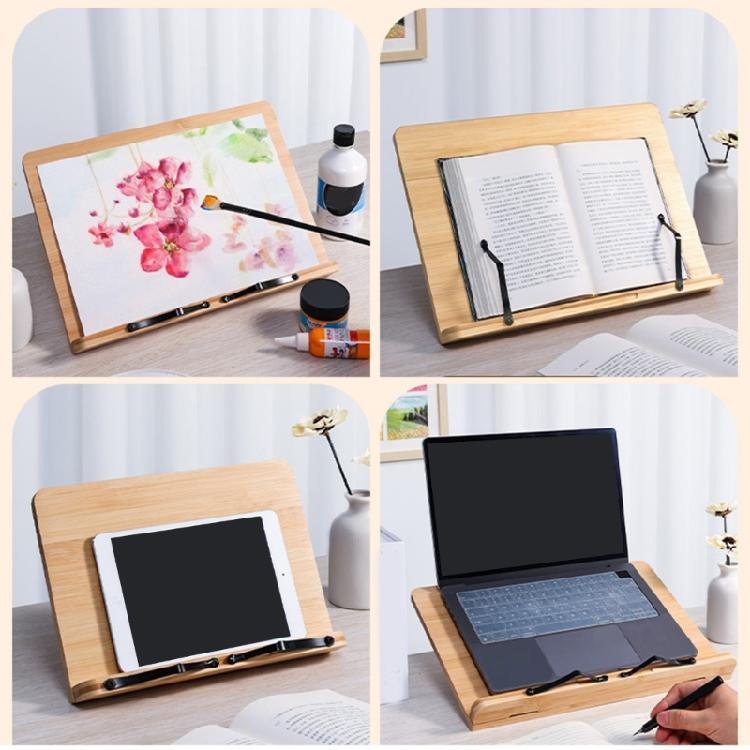 Wood Textbook Book Stand 6 Angles Adjustable Book Holder with Metal Page Clips for Music Scores Cook Recipe Tablet