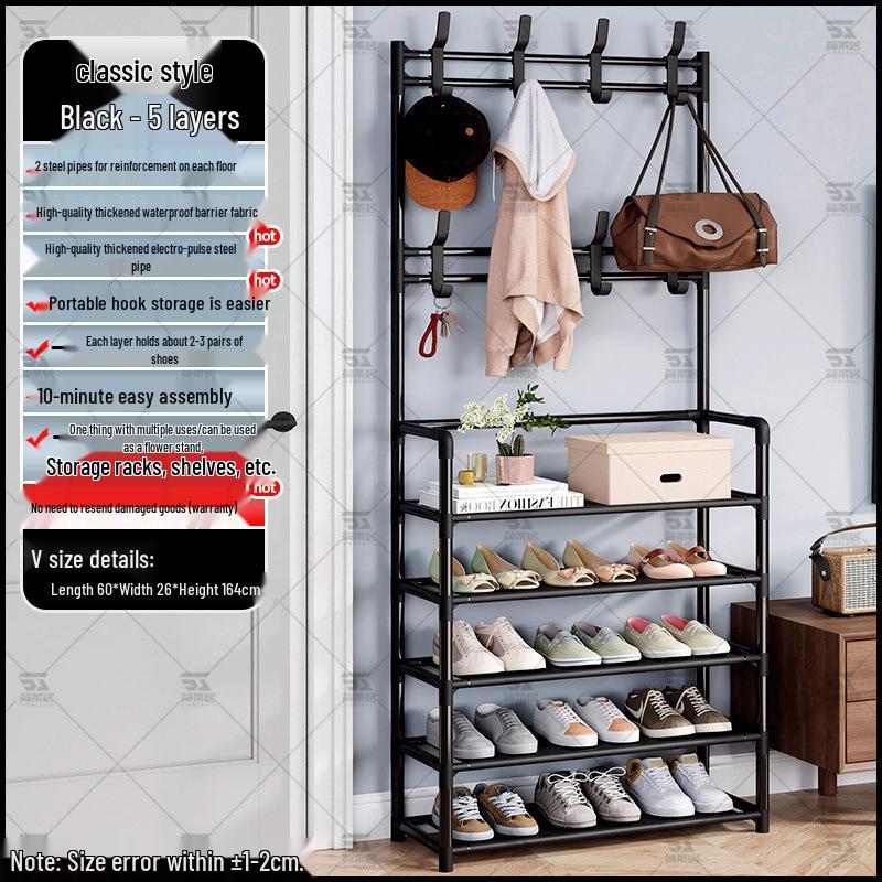 Multi-layer Dustproof Shoe & Hat Rack with Integrated Coat Rack for Indoor Use