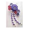 Lulu's Handmade Tsumami Zaiku Hair Accessory Set - Purple Round Chrysanthemum & Rose Chirimen Flowers with Dangling Ornaments, Comb & U-Pins - for