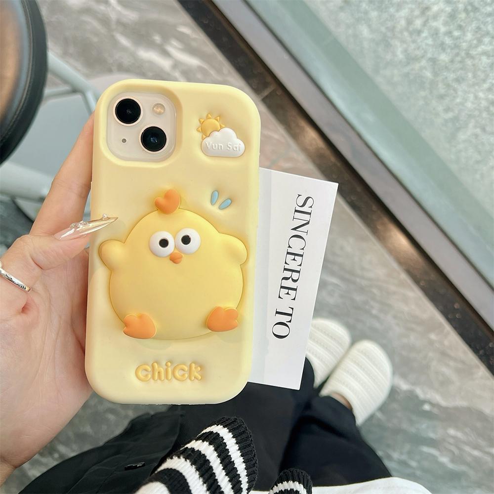 3D Funny Cute Yellow Chick Cartoon Silicone Phone Case for IPhone 13 14 15 16 Pro Max Plus 15pro Shockproof Iphone 16 Pro Cover