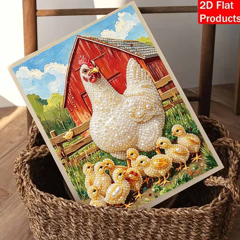 DIY Colorful Pearl Diamond Painting Hen And Chicks Kit Pearl Decoration Office Wall Decor