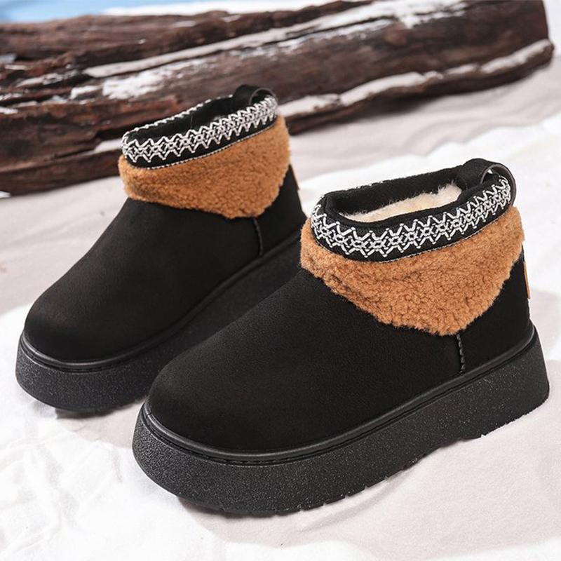 Fashion Black Platform Snow Boots for Women Winter Thicken Warm Plush Ankle Boots Woman Retro Faux Suede Non Slip Cotton Shoes Lady
