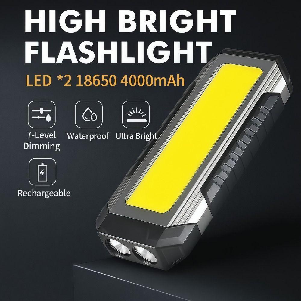 LED Magnetic Flashlight 2×18650 Waterproof COB Work Light 4000mAh Strong Light Camping Torch Light Outdoor Night Lighting