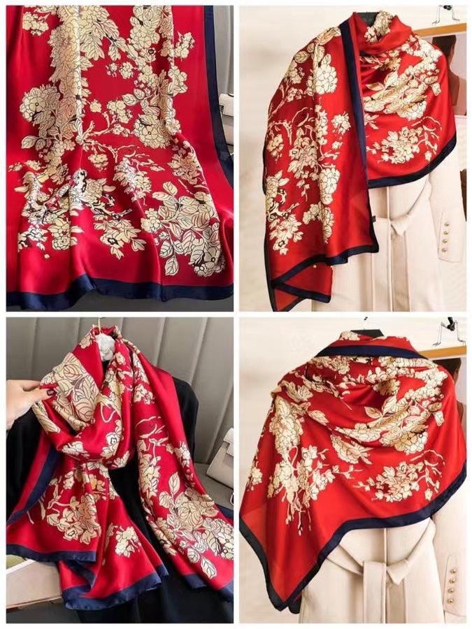 

Стильный корейский шелковый шарф 2024 года для женщин - Универсальная парчовая шаль-шарф для весны и осени. 180