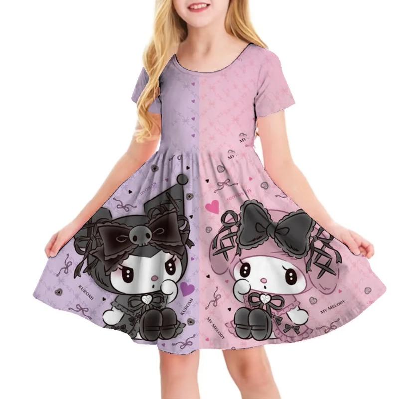 3D Printed Sanrio Hello Kitty Fashion Cartoon Pattern Cute Short Sleeved Dress Cosplay Youth