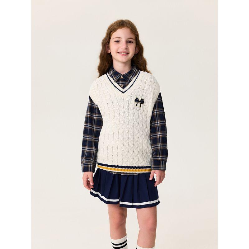 Mark Jenny Girls' Bow-Knot V-Neck Pure Cotton Knitted Vest Kidsren's 2026 Autumn and Winter New Style 551888
