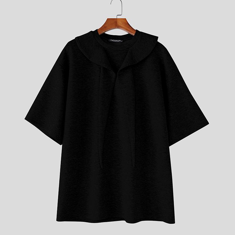 

INCERUN Oversized Summer Men Tie Up Patchwork Short Sleeve Solid Casual Loose T-shirts 3XL
