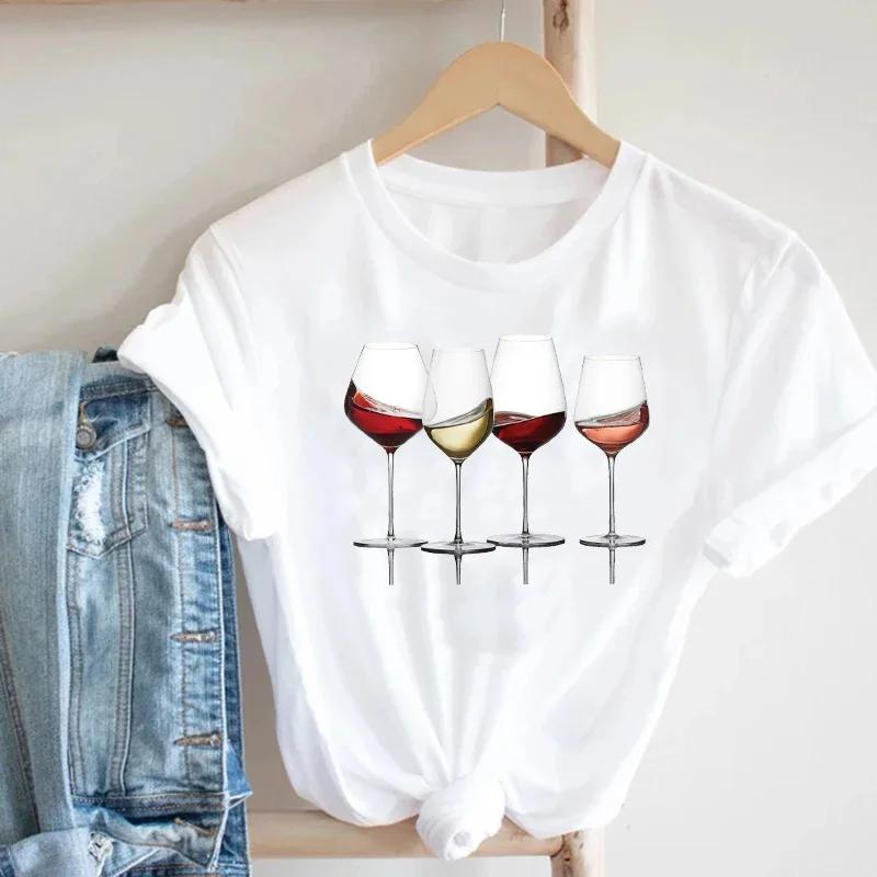 

90s Y2k Fashion Trend Short Sleeve Women Ladies T Shirt Top Girl Wine Style Trend Printing Lady Graphic T-Shirt S