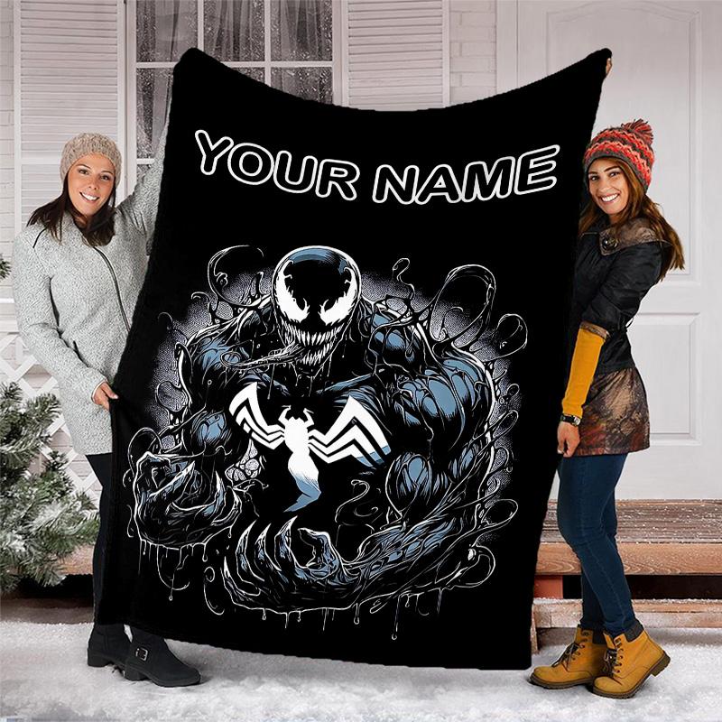 Customizable Venom Throw Blanket – Personalized Name, All-Season Cozy Snug Blanket, Machine Washable, Personalized Blanket
