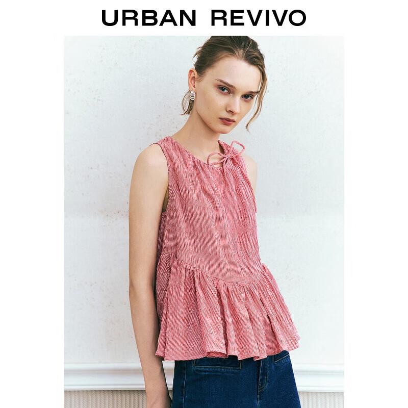 UR Women s Retro Red Plaid Sleeveless Blouse M