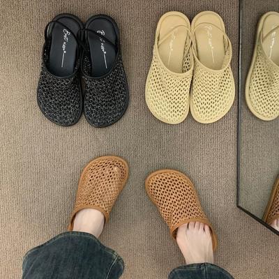 2025 nieuwe Franse holle geweven tas hoofd cool slippers dames dragen platform getij lui halve slippers damesschoenen mode