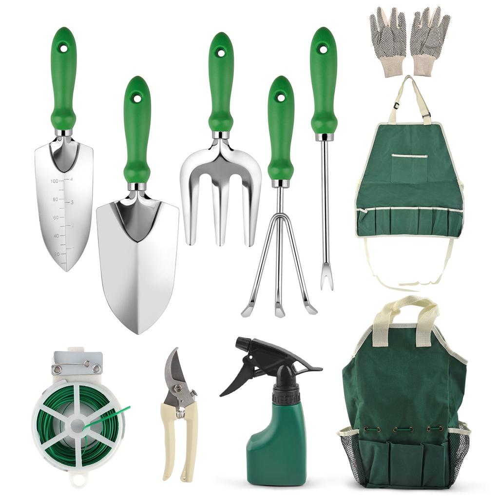Garden Tool Set Outdoor Heavy Duty Gardening Work Set with Ergonomic Handle Garden Planting Tools Set 11 Piece