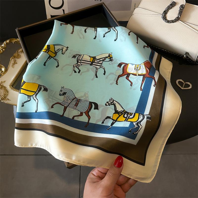 Hot-Selling Horse Small Square Scarf Simulation Silk Printing Silk Scarf Women'S Spring And Summer Scarf Temperament Versatile Decorative Scarf