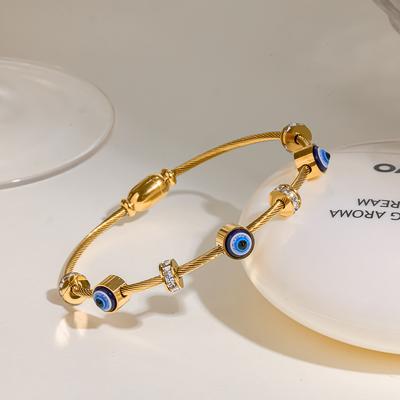 European and American Literary Retro Stainless Steel Zirconium Blue Eye Devil's Eye Bracelet Plated with 18k Gold Adjustable Bracelet