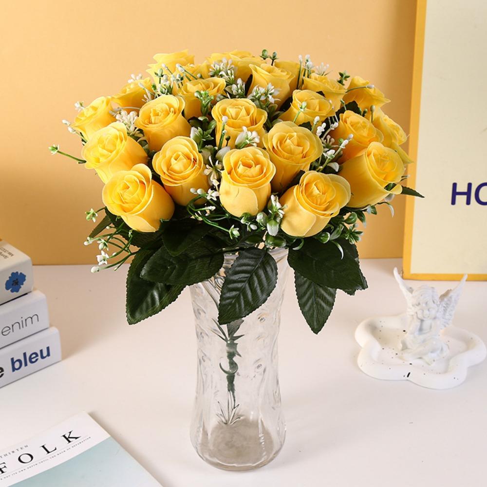 24 Heads Real Happy Flower 7 Colors Photography Photo Gift Valentine's Day Flowers Mini Natural Simulated Rose Home Decorative