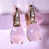 Luxury Round Crystal Pink Stone Hoop Earrings for Women Bridal Wedding Dangle Earrings Anniversary Valentine's Day Gift Jewelry