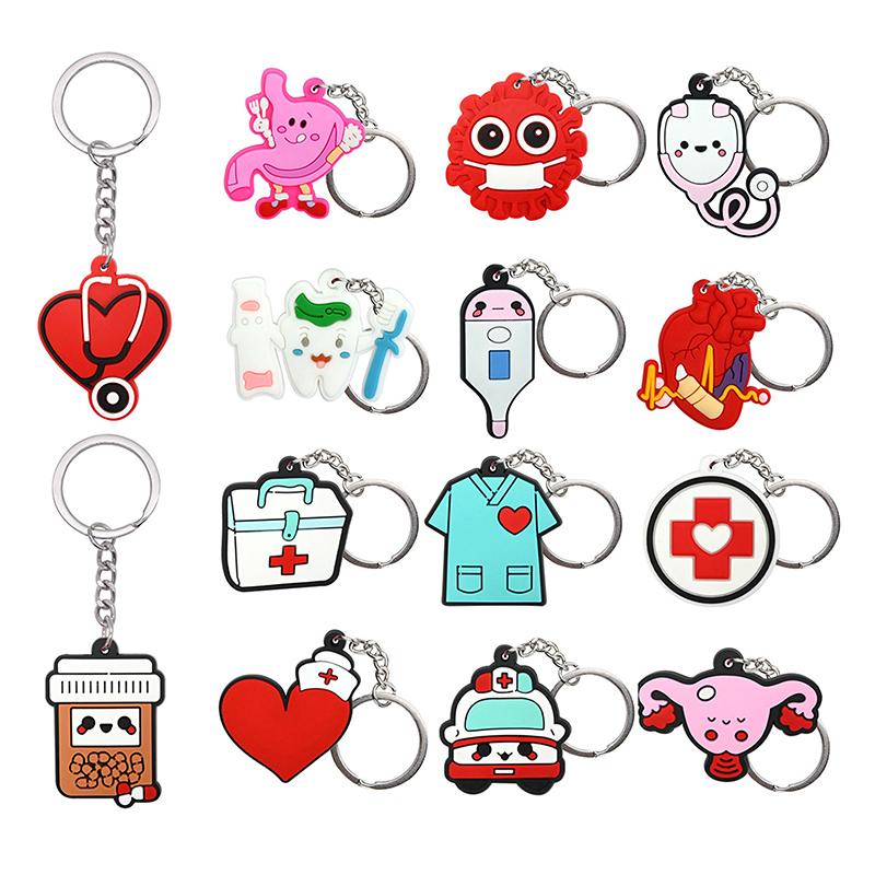 10Pz Portachiavi Medico Stetoscopio Uniforme da Infermiera Per Infermiera Medico Portachiavi Donne Uomini Moda Accessori Chiavi Medici Regalo per Amici