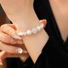 Elegant Round Beaded Pearl Bracelet With Crystal Accents Baroque-Inspired Statement Jewelry Women Lightweight Luxury