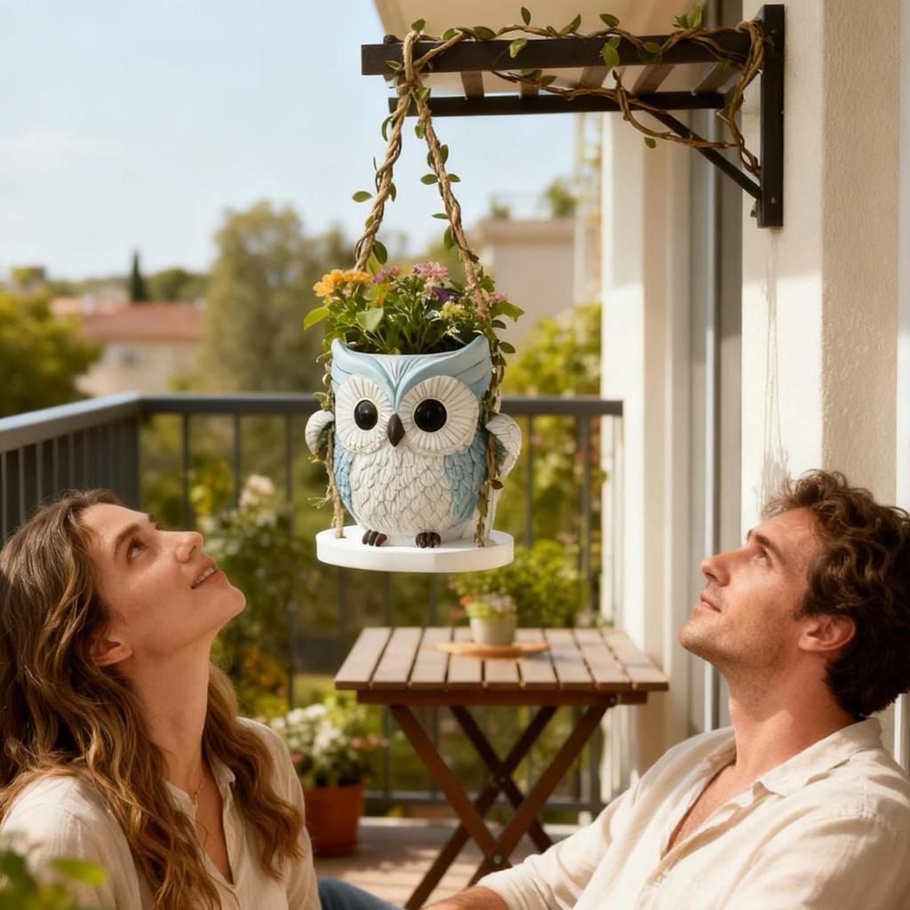 Cute Flower Pot - Swinging Owl Resin Home Decor, Animal Flower Pot, Suitable For Indoor Plants, Indoor And Outdoor Gardens, Terraces, Porches, Etc.