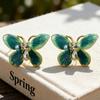 Vintage Glazed Butterfly Stud Earrings New Chinese Style Fashion Jewelry For Women