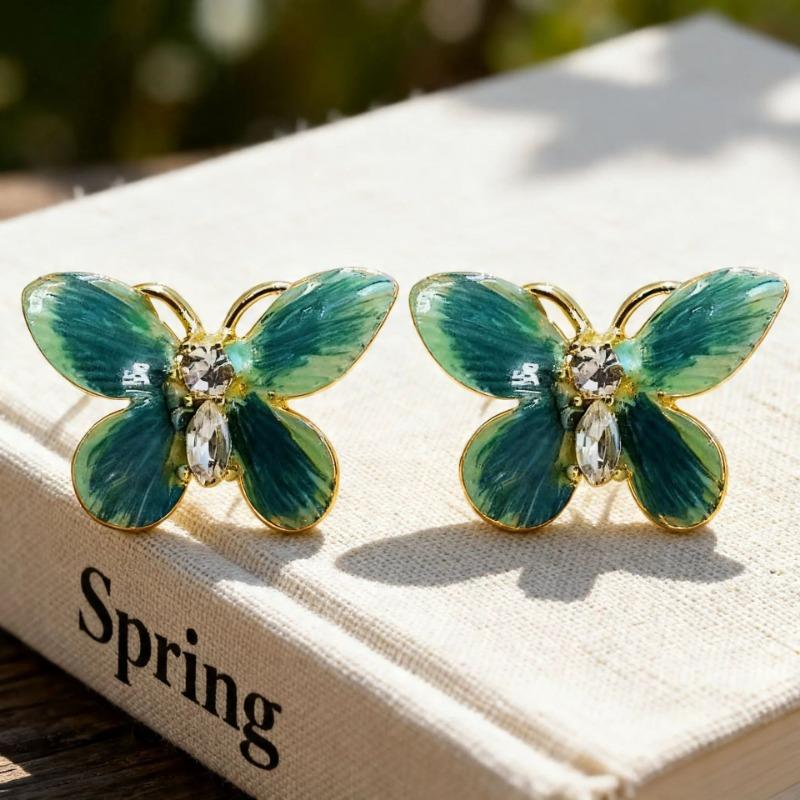 Vintage Glazed Butterfly Stud Earrings New Chinese Style Fashion Jewelry For Women