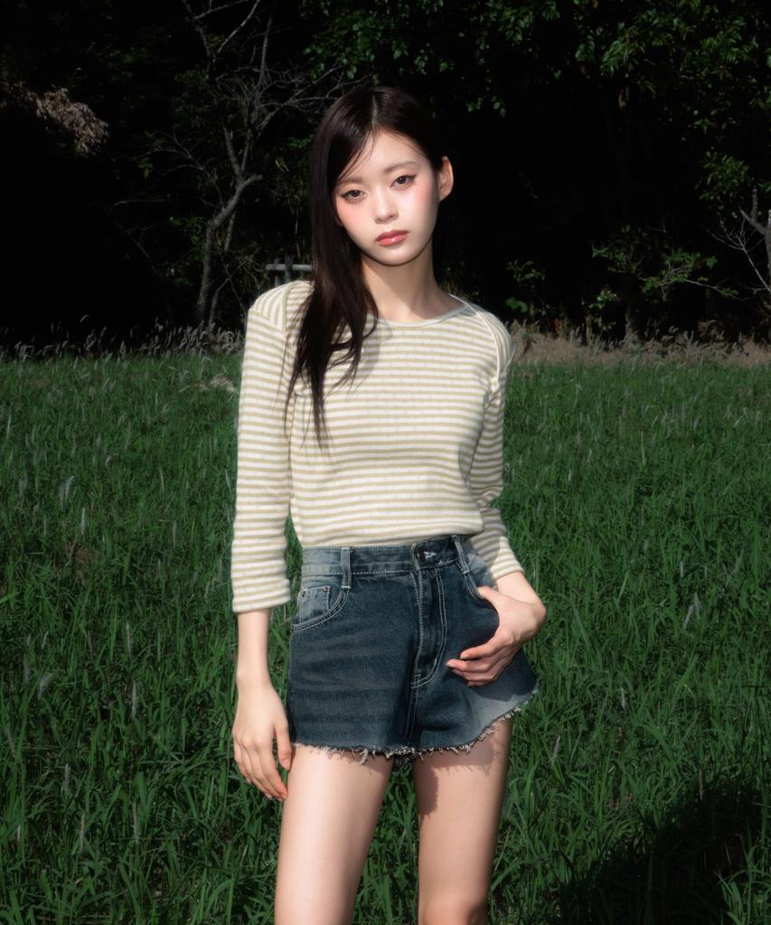 ROSEFRANTZ Stripe Three-Quarter Sleeve [Green]