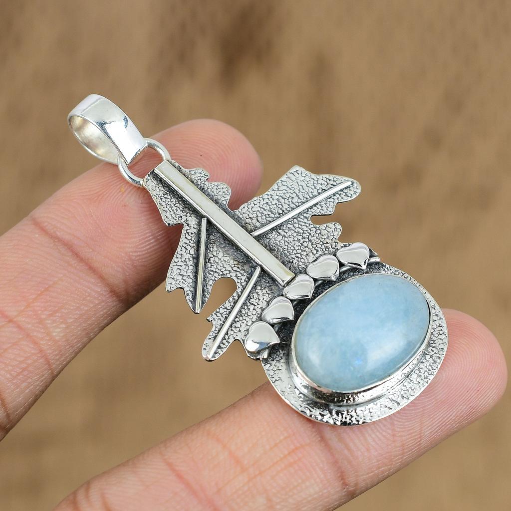 Natürlicher Aquamarin Edelstein Anhänger 925 Sterling Silber Indischer Schmuck für Mädchen