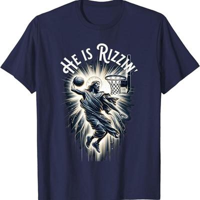 Sports Rizzen He Is Rizzin Jesus Playing Basketball T Shirt