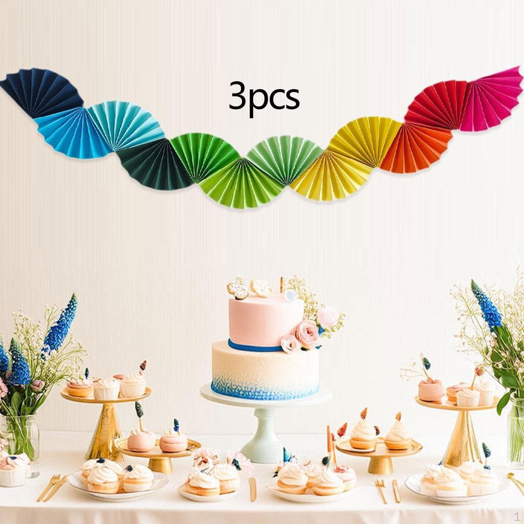 3Pcs Paper Fans Garland Background Banner Ceiling Hanging Decoration for Carnival Wedding Shower