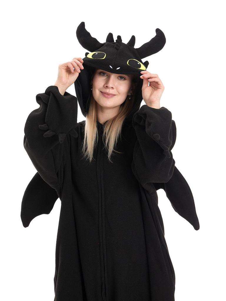 Black & White Dragon Cartoon Onesie Pajamas, Couple Style, Medium-Thick, Plus Size Homewear.