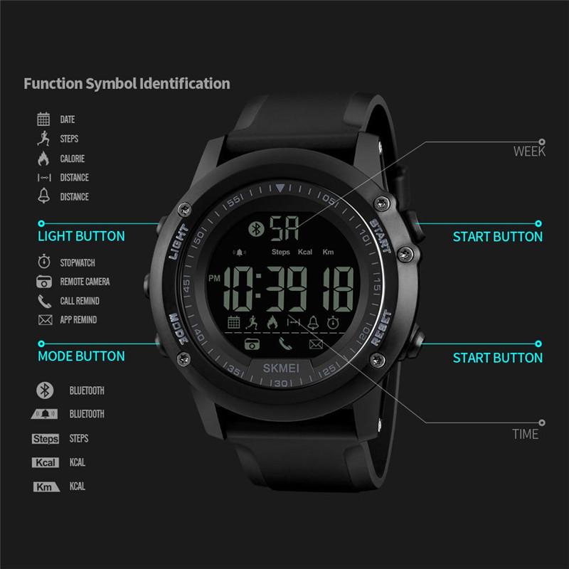 Fashion Smart Watch SKMEI Fashion Men Watches Remote Camera Calorie Bluetooth Digital Watch Clock