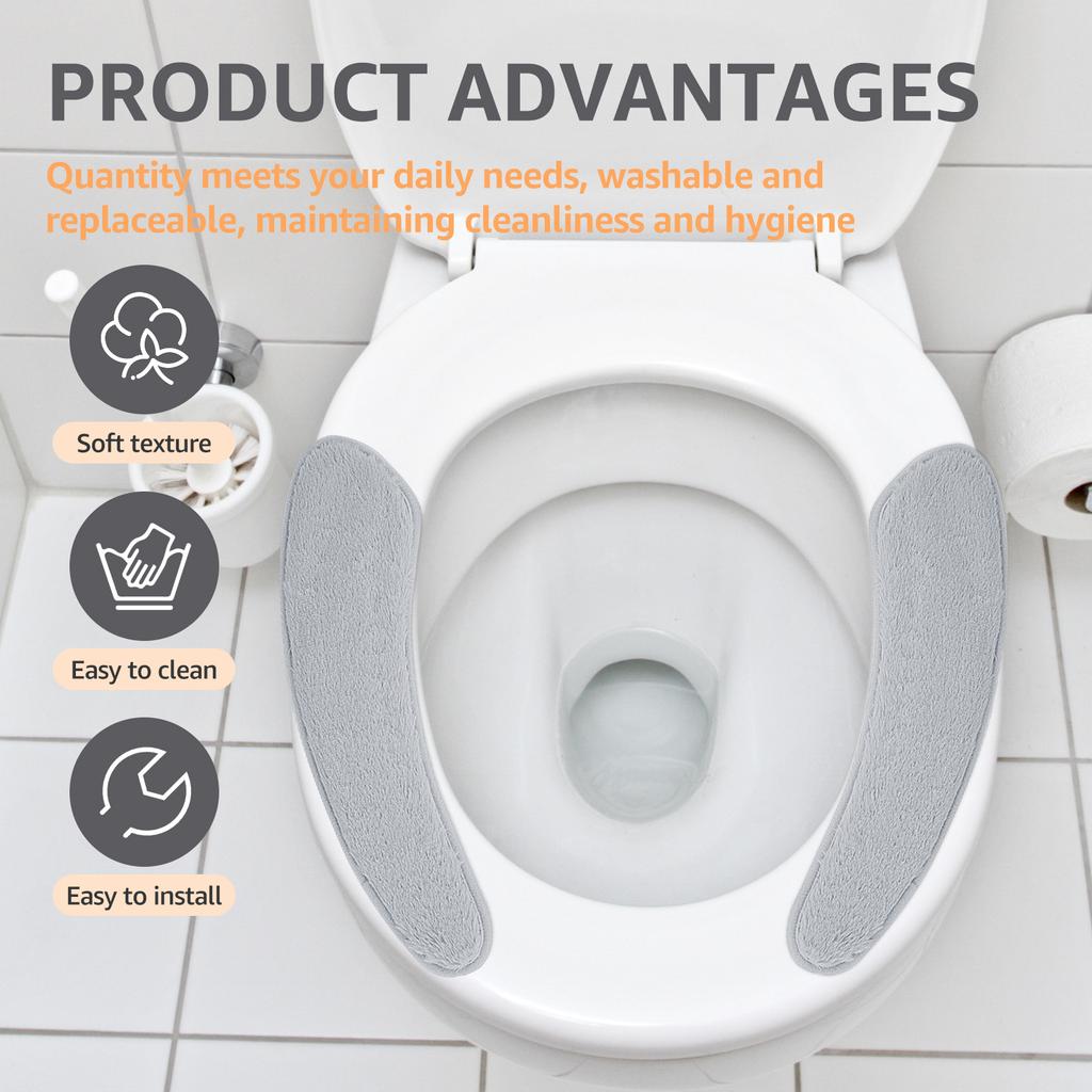 3 Pairs Soft Plush Toilet Seat Cover Self Adhesive Winter Warm Reusable Universal Toilet Cushion Thickened Washable