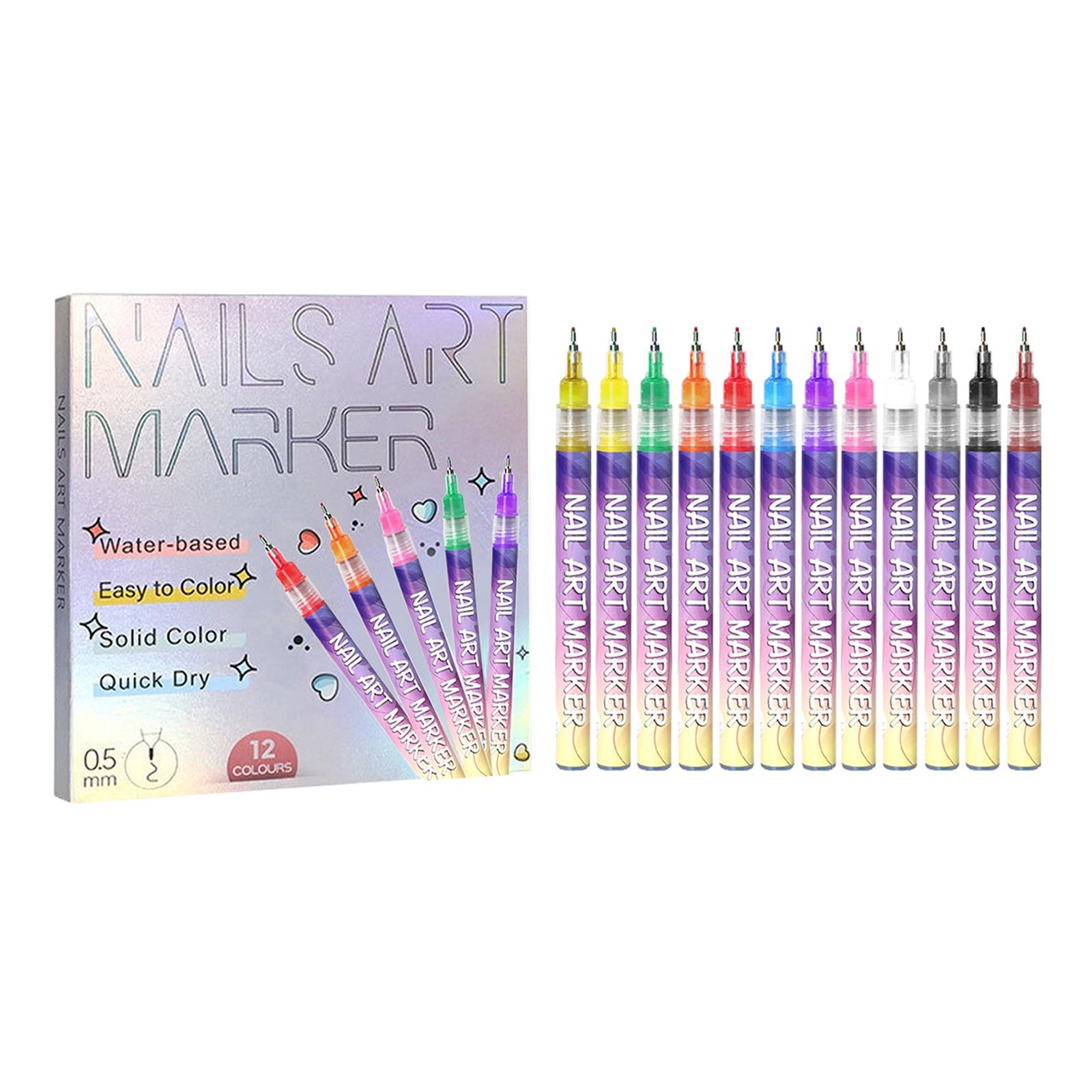 

12 Colors DIY Quick Dry Graffiti Dotting Point Liner Pens DIY Nail Polish Doodle Pens for Painting Nails Art Drawing Tool