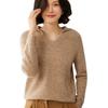 Women's Pure Wool Pointelle Hooded V-Neck Sweatshirt, Casual Loose Knit Sweater